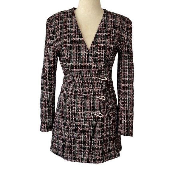 NWT Zara Tweed Textured Blazer Dress Women’s Large Lined Metallic Crystal Closur - Picture 2 of 9